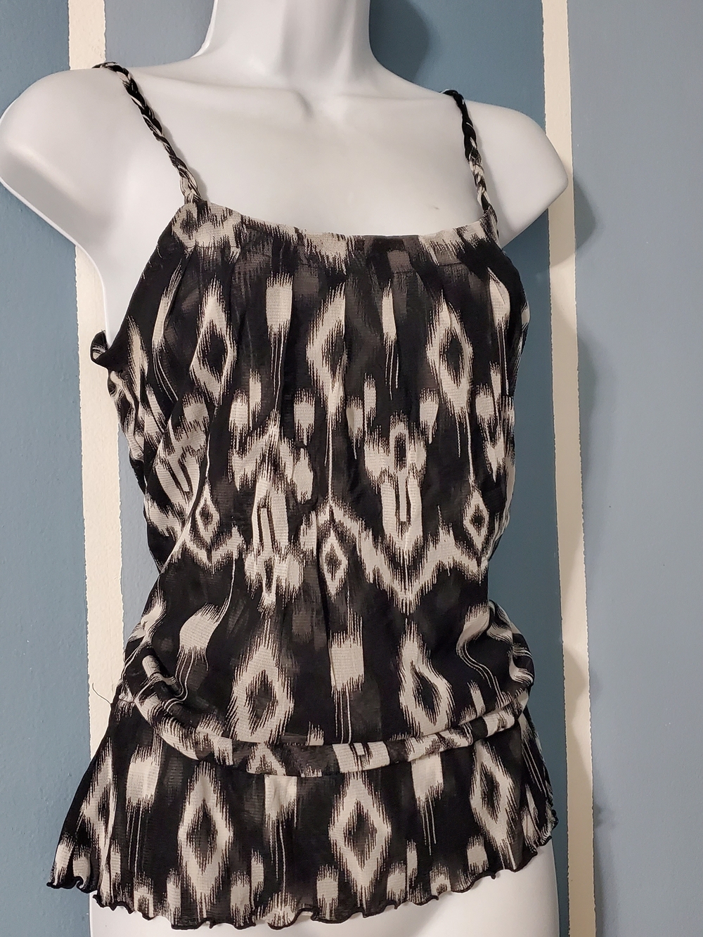 INC International Concepts Black & White Ikat Spaghetti Strap Camisole